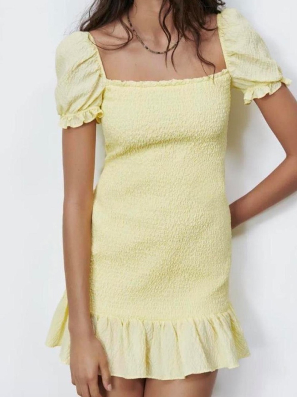 Zara Yellow Smocked Mini Dress